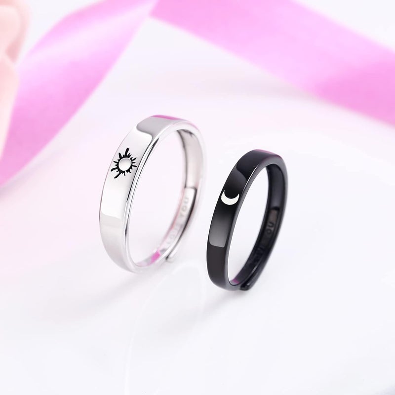 Beydodo 925 Silver Rings Custom Adjustable Sun and Moon Matching Rings Engraved I Love You Couples Rings Wedding - Image 4